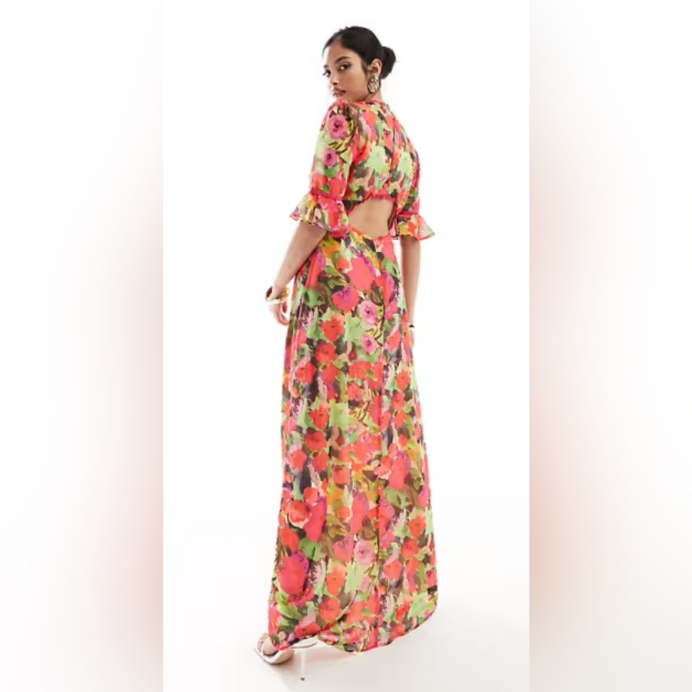 Elegant Floral Maxi Dress in Pink and Green